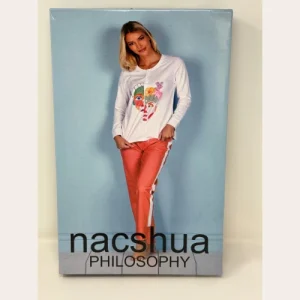 Nacshua Philosophy - Pigiama Donna Serafino In Puro Cotone Con Pantalone Unito  Art. Genziana